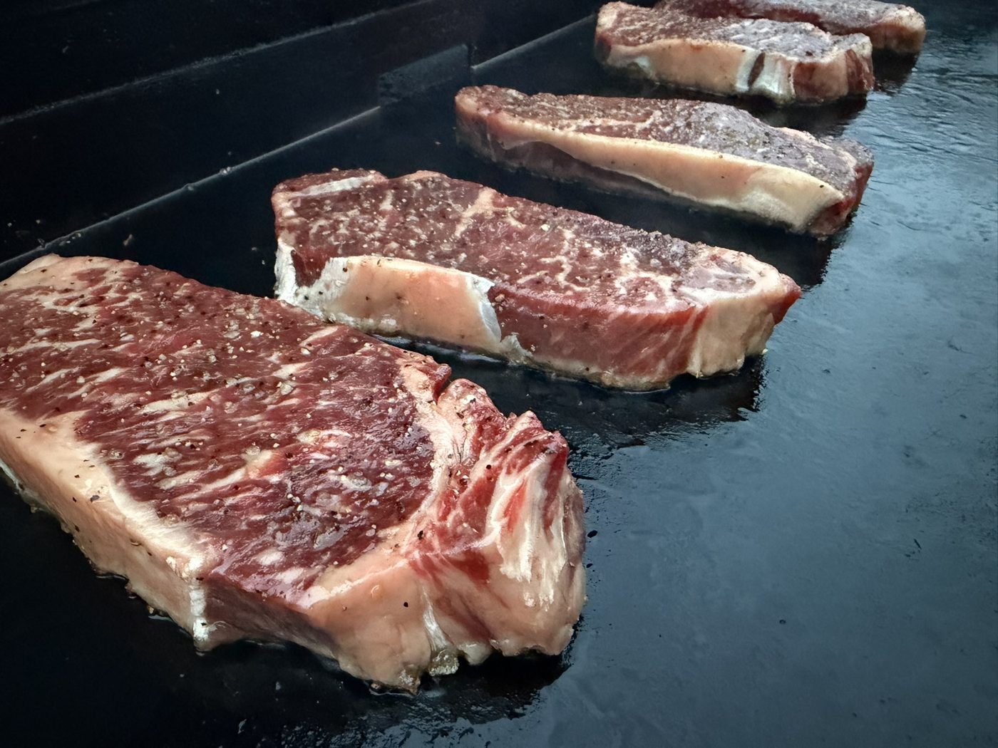 Marbled Rigid Ranch strip steaks